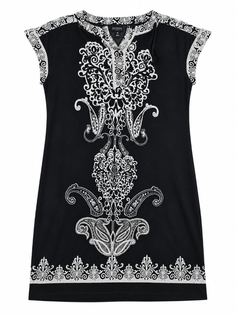 Enfocus Studio Size 12 Black White Paisley Shift Dress Tunic
